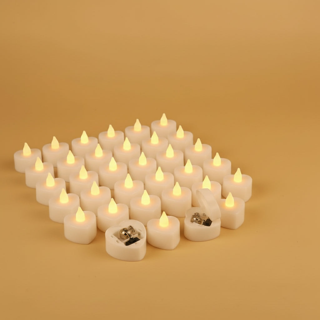 Hartvormige LED-theelichtjes – set van 24 stuks